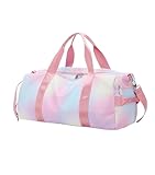 Kindersporttasche Reisetasche mit Schuhfach & Nassfach Schwimmtasche, Kinder Mädchen Reisetasche für Gymnastik Schwimm Niedlich Buntes Tanztasche Regenbogen Muster Sporttasche (Rosa)