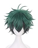 Topcosplay Cosplay Perücke, Unisex Anime Perücke Kurz Grün Schwarz Gemischtes Haar für Halloween, Kostüm, Karneval