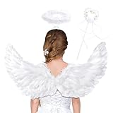 Goenb Engelsflügel, 80 * 41cm Engelsflügel Weiß Engel Kostüm Damen Kinder Herren Erwachsene Engelsflügel Amor Kostüm Damen Mit Heiligenschein Engel Für Halloween Karneval Geburtstag Party