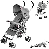 Moby-System, Kinderwagen, Superleichter & Klein, bis 14 kg, Verstellbare Rückenlehne, Doppelt, Schwenkbare Schaumstoffräder, Faltbare, mit Sonnenverdeck, Wagen ideal für einen Spaziergang, Grau