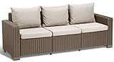 Allibert by Keter Gartenlounge Sofa California 3-Sitzer, cappuccino/sand, inkl. Sitz- und Rückenkissen, Kunststoff, runde Rattanoptik, 199 x 68 x 72 cm