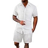 Generisch Kombination Herren Herren Frühling Sommer Freizeit Sport Bequem Atmungsaktiv Schweißabsorbierend Kurzarm Shorts Zweiteiliges Set 92 (White, M)