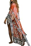 LikeJump Damen Kimono Knielänge Strandkleid Lang Sommerkleid Bikini Cover Up