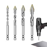 Fliesenbohrer | 4 Teile rostfreies Zubehör für Elektrowerkzeuge | Bohrspitze aus Metall - für Glas Ziegelstein Zement Wand Holz Fliesen Porzellan Stein Bau Montage
