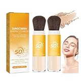 2pcs Mineralisches Sonnenschutz-Fixierpulver, Sun Protection Powder Foundation SPF 50 PA+++ Puder Make-up mit Sonnenschutz, Öl Kontrolle Natürliches Mattes Finish, Mineral Sunscreen Setting Powder