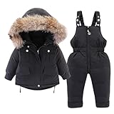 Wyongtao Schneeanzüge für Baby-Mädchen Bekleidungsset Winter Kinder 2 Stück Daunenjacke Mantel mit Schneelatzhose Lätzchen Hose Jungen Mädchen Skianzug Kleidung