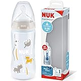 NUK First Choice+ Babyflaschen | 6-18 Monate | Anti-Colic-Ventil | BPA-frei | 300 ml | Trinksauger aus Silikon | mit Temperature Control | graues Faultier