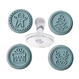 Weihnachtsplätzchenpresse, Weihnachtsplätzchenstempel | Silikon Keksstempel mit 4 Mustern | Lebensmittelechter Elch, Box, Weihnachtsbäume, Biskuitmännchen