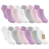 Geyuwoz 12 Paar Kinder Socken Mädchen 27-30 Sneaker Socken Bunt Kinder Kurze Baumwolle Schulsocken Mädchen Sportsocken für Sommer Kindersocken Sport Teniss Causal 4-6 Jahren
