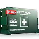 Betriebsverbandkasten Erste-Hilfe-Koffer mit Inhalt Wandhalterung 5x Aufkleber nach neuer DIN 13157 Verbandkasten für Baustelle Büro Betrieb