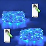 Molicar 2 Stück Lichterkette Innen mit Batterie und Timer, Blau, 2m LED Draht Lichterkette Batterie, Mini Lichterkette für Schlafzimmer, Party, Weihnachtsdeko