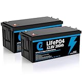 2 Stück 280Ah 12V Lithium Batterie,280Ah 12V LiFePO4 Batterie,15000 Zyklen,3584Wh,Batterie 280Ah 12v LiFePO4,mit Smart BMS,Tieftemperaturschutz,für Wohnmobil,Solaranlage,Boot Haushalt,Camping