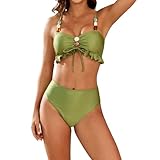 Generisch Bikini Damen Set High Waist Bauchweg Badeanzüge Neckholder Oberteil Mit Bikinihose Curvy Push Up Bikini Set Atmungsaktive Zweiteiliger Badeanzug Bikinis Bademode Swimsuits Strandmode