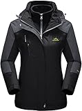 TACVASEN Damen 3in1 Rengenjacke Übergangsjacke Atmungsaktiv Wanderjacke Winter Warm Outdoorjacke Herbst Jacket mit Kapuzen, Schwarz, L