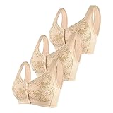 Generisch 2026 Neuzugänge 3-teiliger, bequemer, großer, vorne offener für Damen im mittleren hohen, ohne Stahlring, bequemer atmungsaktiver BH (Beige, 38)