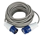 Electraline 46148 Verlängerung 20 mt Industriesteckdose IEC 3-poliger Stecker Geeignet für Camper, Camping, Caravan, Boot, Baustelle-Grau, IP40