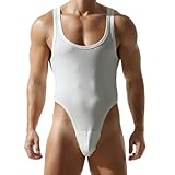 DUHENWU Herren Sexy Wrestling Singlet Slim Fit Boxer Unterwäsche Overall Männer String Body Bodysuit Einteiler Sportshirt Durchsichtig Jumpsuit Atmungsaktiv Ärmellos Männerbody Unterhemd