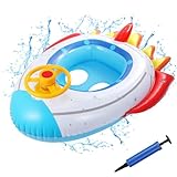 Baby Schwimmring in Rakete Form,Raketenform Float Aufblasbar Schwimmhilfe Ring Mit Lenkrad Sitz Inflator Schwimmsitz Schwimmtrainer Pool Auftriebshilfegerät für Kleinkinder ab 6 Monate bis 3 Jahre