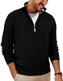 Pullover Herren mit Reißverschluss Troyer Pullover Winter Pulli V Ausschnitt Schwarz XL