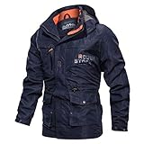 Generisch Herren Doppeljacke Männlicher lässiger - und Winter-Langarm-Kapuzenreißverschluss im Freien wasserdichter Jacken-Mantel Winter Mantel Herren Schwarz (Blue, XL)