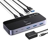 UGREEN 10Gbps USB Switch, USB C Switch mit 3X3.2 A und 1X3.2 C Port Dateisynchronisierung, eine Tastatur für 2 PCs gleichzeitig, Alugehäuse mit Fernbedienung, kompatibel mit Windows/MacOS/Linux