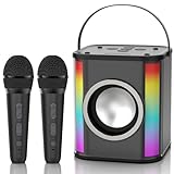 Karaoke Maschine Kinder, Karaoke Anlage mit 2 Mikrofonen, Karaoke Mikrofon Kinder mit LED-Leuchten, Kompatibel mit TF-Karte/USB, AUX Weihnachtsfeiern