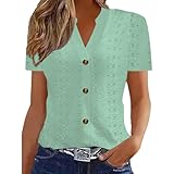 Oberteil mit Ösen für Damen, Sommer, kurzärmelig, V-Ausschnitt, Button-Down-Blusen, Blumenmuster, hohle Hemden, elegant, Party, elegant, zum Ausgehen, lockerer Basic-Pullover, Blusen, Urlaub, Urlaub