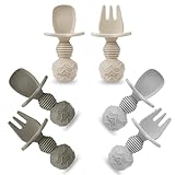 PandaEar 6 Pack Silicon Babylöffel und Gabel Fütterung Set-Gegenkokals Erstes selbstfüttere Utensilien für Baby-LED-Absetzerhäuser im Alter von 3 Monaten