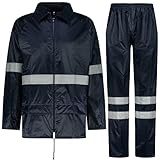 BWOLF HIMALAYA Herren Regenanzug Langarm wasserdicht mit Elastischer Taille Kapuzenjacke Anzug Regenbekleidung Regenjacke + Regenhose 2 Taschen (reflektierendes Blau, 2XL)