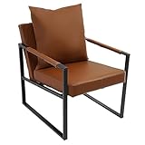 czyuRachel Sessel mit Kopfkissen, Schwamm, PU Material, Fernsehsessel, Lesesessel, Relaxstuhl, Balkon Stuhl, Schlichtes, Modisches Design, Braun