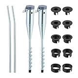 Relaxdays Bodenhülse, 2er Set, Sonnenschirm & Wäschespinne, zum Eindrehen, 25-55 mm Stangendicke, Bodendorn, silber/grau