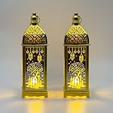 Mini-Ramadan-Kerzenlaterne, Dekorationen für Tafelaufsatz, LED-Hängelampe, Stern, Mond, Laternen, Schlösser, Ornament für Eid Mubarak, Festival, Partyzubehör, Tischdekoration (Gold)