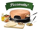 Emerio Pizzaofen, PIZZARETTE das Original, handgemachte Terracotta Tonhaube, neues PRE-BAKE Design, für 11cm Mini-Pizza, echter Familien-Spaß für 6 Personen, PO-115848.1