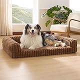 BEDSURE orthopädisches Hundebett Grosse Hunde - 106x76x18cm wasserdichtes Hundesofa mit Memory-Schaum & Eierkarton-Schaum, waschbarer und Abnehmbarer Cordbezug Hundecouch, sandbeige
