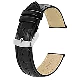 BISONSTRAP Uhrenarmband 20mm, Armband aus Alligator Geprägtem Leder, Schwarz mit Silberne Schnalle