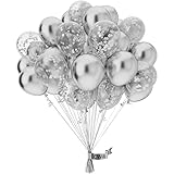 OWill Luftballons Silber Metallic,50 Stück 10 zoll/25cm Ballons Silber und Konfetti,Luftballons Geburtstag,Ballons für Girlande oder Bogen als Party Deko Geburtstags Deko Hochzeits Deko Baby Shower