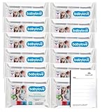 Babylove Feuchttücher sensitive 960 Tücher, Ohne Alkohol, Ohne Parfum, Vegan, pH-hautneutral (12x80St) + Halley Bedding Notizblock