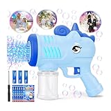 Seifenblasenmaschine, KETIEE Einhorn Seifenblasenpistole Kinder, Seifenblasen Pistole mit 6 Seifenblasen Flüssigkeit, Bubble Gun Machine mit Licht Einhorn Seifenblas Spielzeug Geburtstag Party, Blau