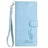 Hülle für iPhone 14 Pro Max, HandyHülle Leder Case für iPhone 14 Pro Max Feder Schutzhülle Tasche Schutz Cover Flipcase Etui Brieftasche mit Ständer und Magnetverschluss hellblau