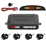 TKOOFN KFZ Summer Einparkhilfe Rückfahrhilfe 4 hinten Sensoren Hinter mit LED Farb Display Auto Parken Sensor System Pieper Radar Kit Hinter Schwarz