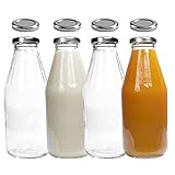 mikken 4 x Glasflasche 500 ml Flasche mit Deckel silber + 4 Ersatzdeckel und 4 Etiketten