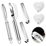 Dreamsolearoy 3-in-1 Fischmesser Set mit Fischschuppen-Entferner, Grätenzange & Haken - Rostfreier Edelstahl für Küche, Angeln, Professionelles Filetieren, Fischschaber Küchenhelfer