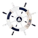 Birendy Holzdeko Steuerrad in Blau Weiß mit maritimen Applikationen Durchmesser 62cm Perfekte maritime Dekoration (9-Weiß-Blau-62cm)