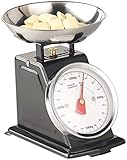 Rosenstein & Söhne Küchenwaage mechanisch: Analoge Retro-Küchenwaage bis 2 kg mit Tara-Funktion, schwarz, Metall (Retro Waage Küche, Alte, Mechanische)