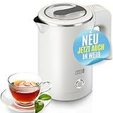 LEBENLANG Edelstahl Reisewasserkocher Klein - 500ml & BPA-Frei I 600W Mini Wasserkocher Klein Weiß für Reisen I Energiesparend & Energieeffizienz I 0 5 0,5 l I Kleiner Camping Wasserkocher Reise