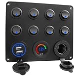 STOBAZA Fach Katzenaugen Schalterpanel mit Dual USB Integrierter Zigarettenanzünder Digitalanzeige Robustes Sicherheitssteuerpanel für Auto Boot Wohnmobil und Camping