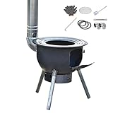 Tragbar Camping Backofen, Kaminofen Holzofen mit Schornsteinrohr, Heizen und Kochen, Tragfähigkeit 150kg für Grillpartys im Freien Terrassen Gärten Camping(63 * 63 * 60cm)