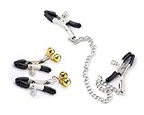 Edelstahl Nippelklemmen, Bruststimulatoren für Für Frauen und Männer, Verstellbar, Brustwarzenklemmen mit Glocken und Kette, Brustklemmen aus weichem Gummi(2 Paar)