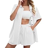 Shirt and Shorts Women's Two-Piece Summer Muslin Blouse Loungewear, Suit Outfit Kleid musselin Basic Tops Damen Set Tracksuit y2k Gym Set Damen musselinkleid