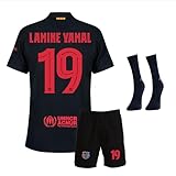 IHIMI Barcelona Lamine Yamal, #19 Sets Schwarz Trikot Kinder Socks und Shorts Sporttrikot, Trikot für Kinder,Fußballtrikot Trainingstrikots, Kinder Trikot Mit Kurz Fußballfans (164)